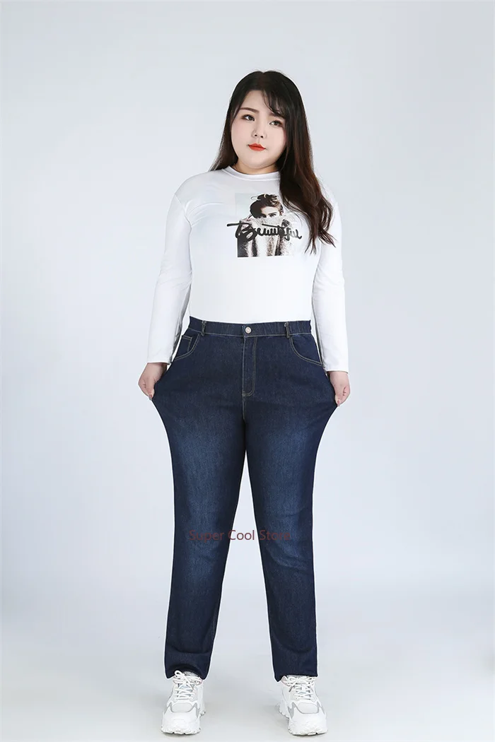 Classic Blue Women Pant Jeans 9XL 140KG 7XL 6XL Plus Size Large High Waist Elastic Denim Pants Female Casual Slim Fit Trousers