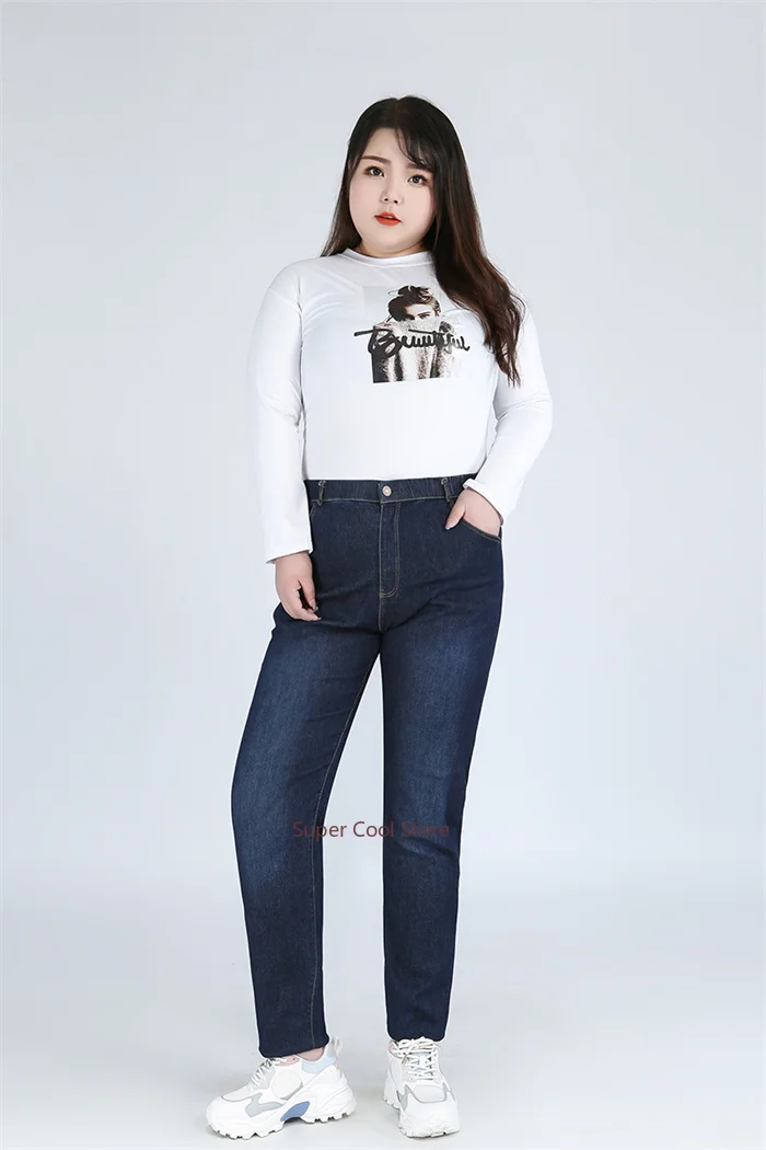 Classic Blue Women Pant Jeans 9XL 140KG 7XL 6XL Plus Size Large High Waist Elastic Denim Pants Female Casual Slim Fit Trousers