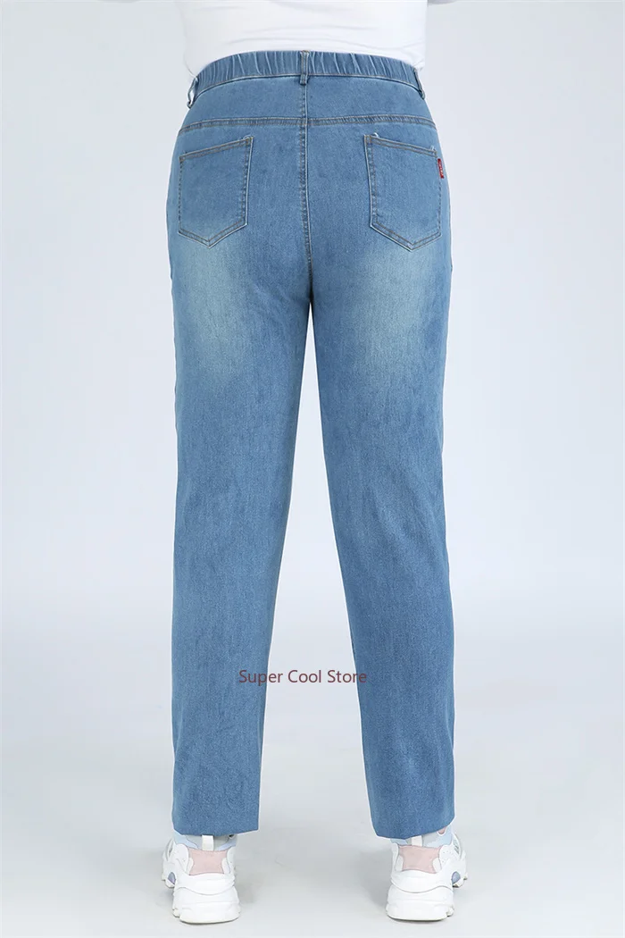 Classic Blue Women Pant Jeans 9XL 140KG 7XL 6XL Plus Size Large High Waist Elastic Denim Pants Female Casual Slim Fit Trousers