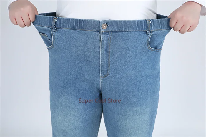 Classic Blue Women Pant Jeans 9XL 140KG 7XL 6XL Plus Size Large High Waist Elastic Denim Pants Female Casual Slim Fit Trousers
