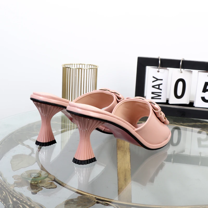 Women's slippers in summer 2024 wear sandals with thin heels high heels buckle is simple elegant black Women shoes
