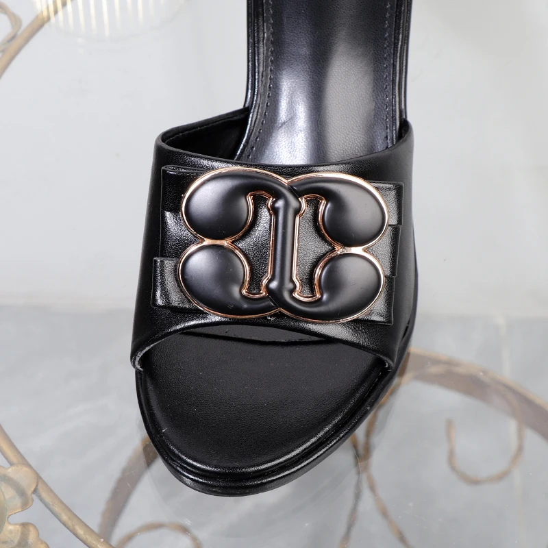 Women's slippers in summer 2024 wear sandals with thin heels high heels buckle is simple elegant black Women shoes
