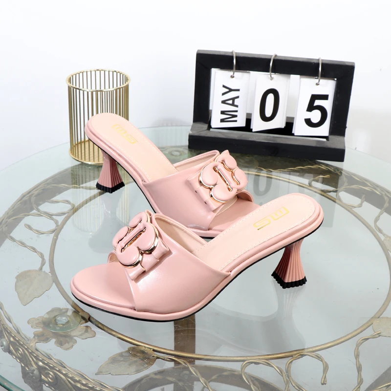 Women's slippers in summer 2024 wear sandals with thin heels high heels buckle is simple elegant black Women shoes