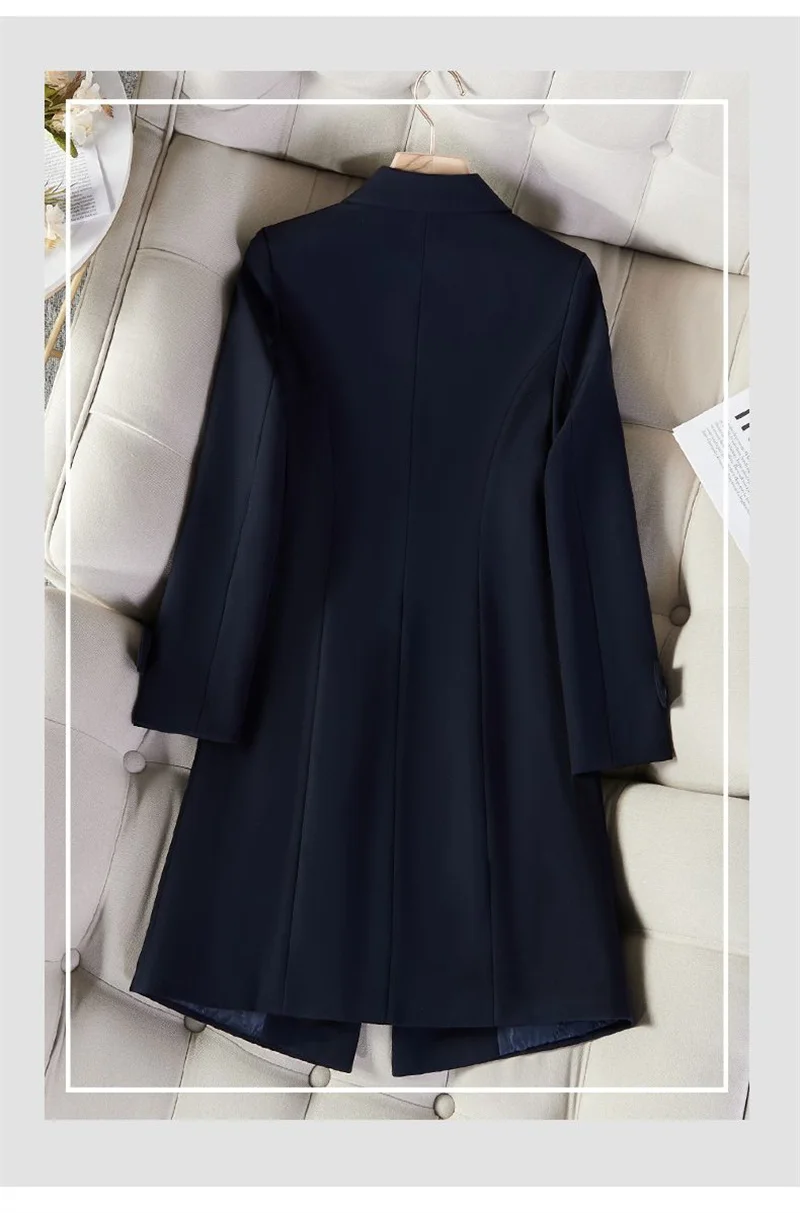 Ladies Long Blazer High Quality Autumn Winter Women Black Red Navy Blue Thicke Blazers Female Casual Jacket Coat Windbreakers