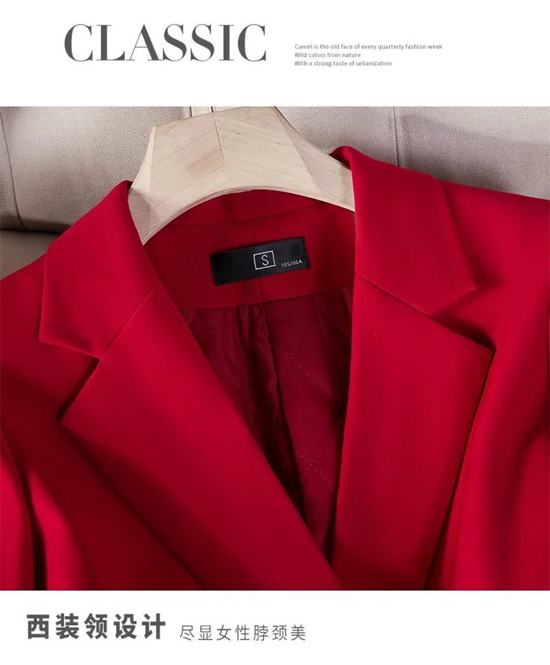 Ladies Long Blazer High Quality Autumn Winter Women Black Red Navy Blue Thicke Blazers Female Casual Jacket Coat Windbreakers
