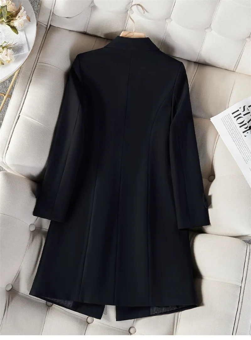 Ladies Long Blazer High Quality Autumn Winter Women Black Red Navy Blue Thicke Blazers Female Casual Jacket Coat Windbreakers