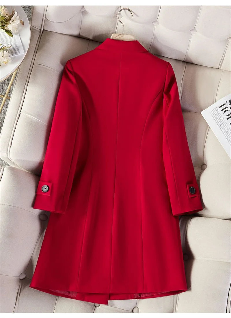 Ladies Long Blazer High Quality Autumn Winter Women Black Red Navy Blue Thicke Blazers Female Casual Jacket Coat Windbreakers