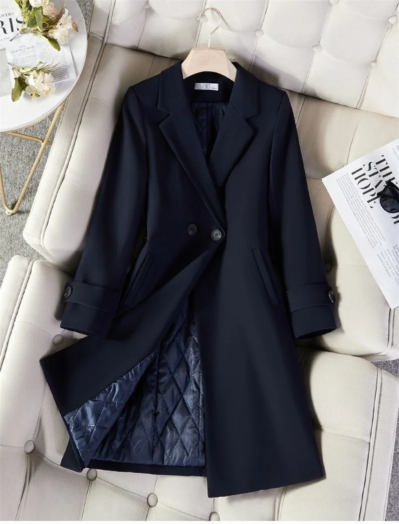 Ladies Long Blazer High Quality Autumn Winter Women Black Red Navy Blue Thicke Blazers Female Casual Jacket Coat Windbreakers