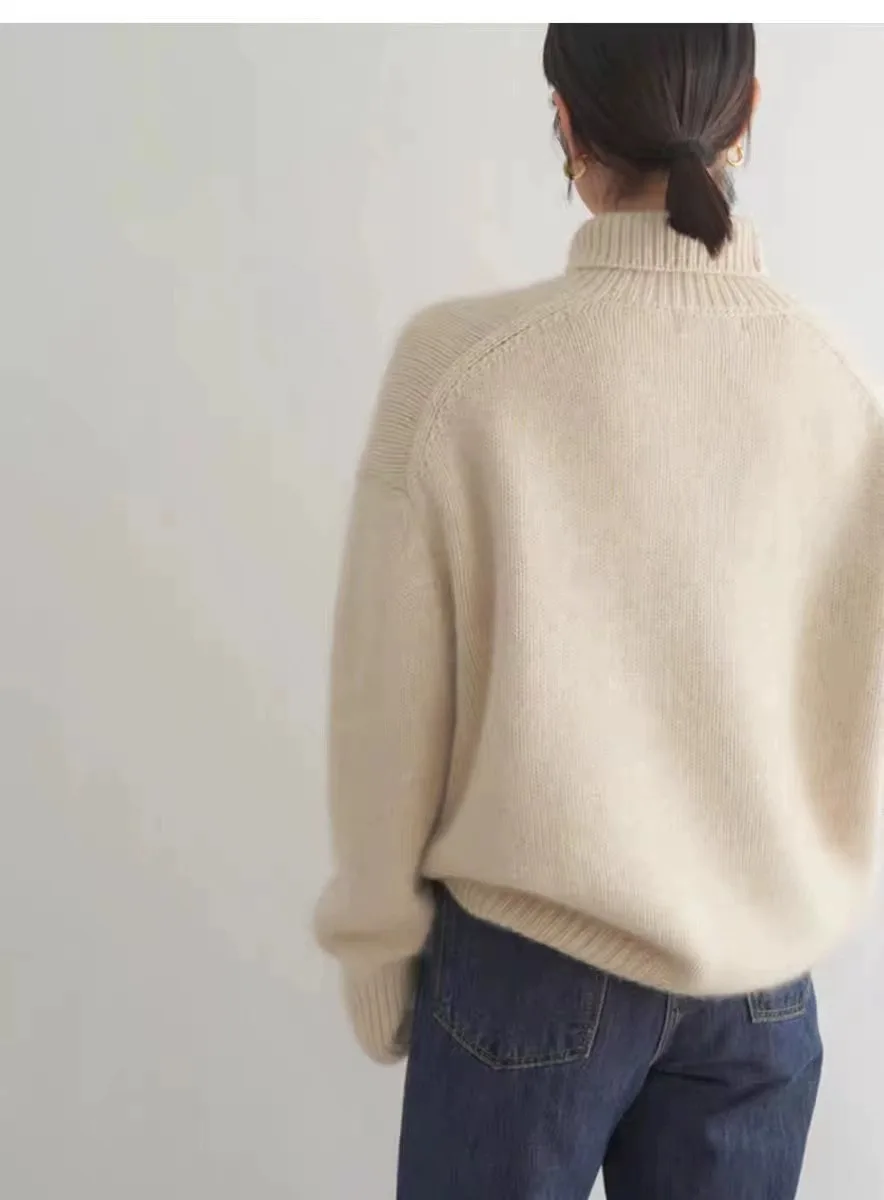2023 autumn and winter turtleneck 100% pure cashmere women loose sweater thickened wool sweater cover lazy bottom