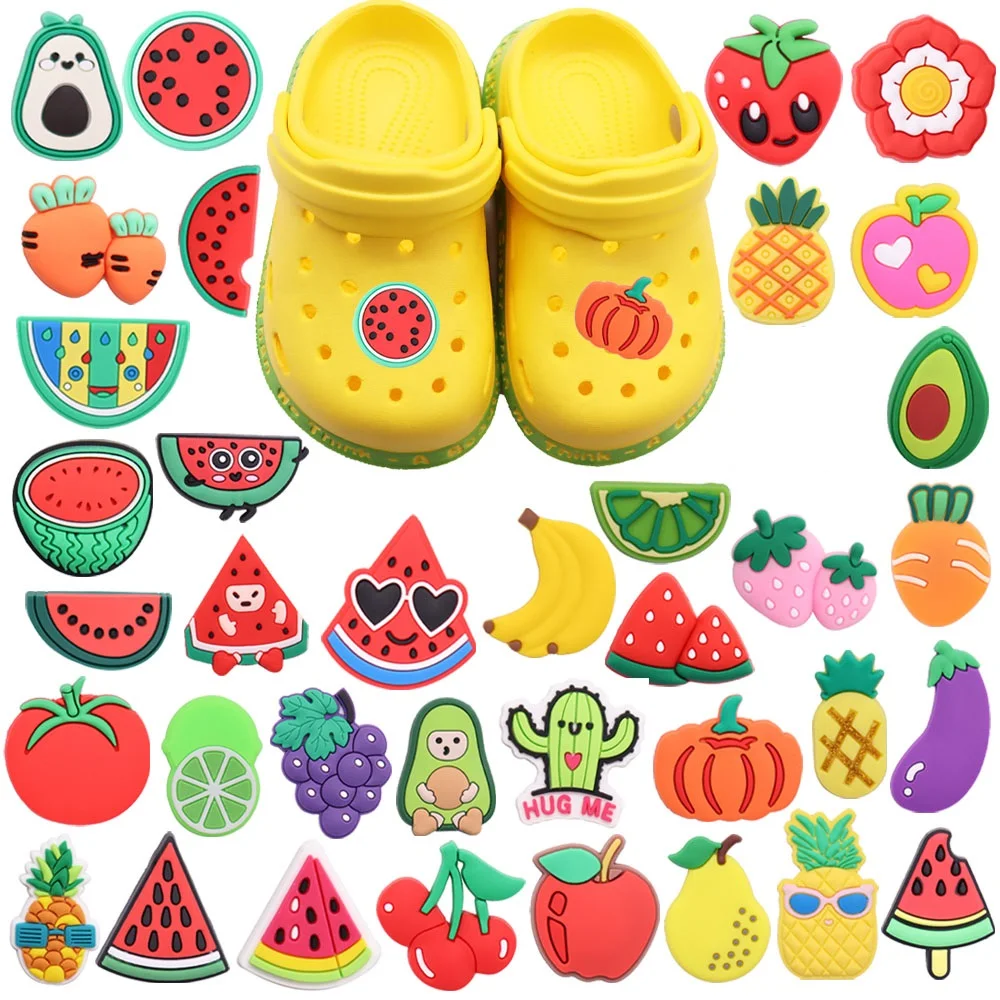 1pcs PVC Shoe Charms Pineapple Grape Carrot Strawberry Watermelon Avocado Buckle Clog Hole Slipper Ornaments Kids Party Gift