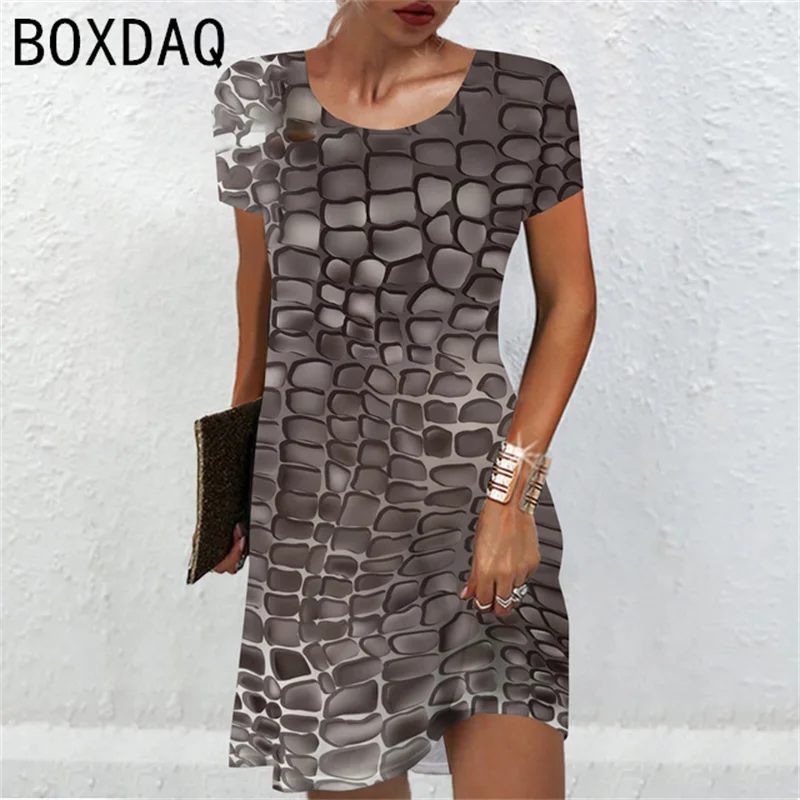 3D Colorful Fish Scales Print Dress Oversized Women Short Sleeve Casual Dress Female Loose A-Line Mini Dress Vestidos De Mujer