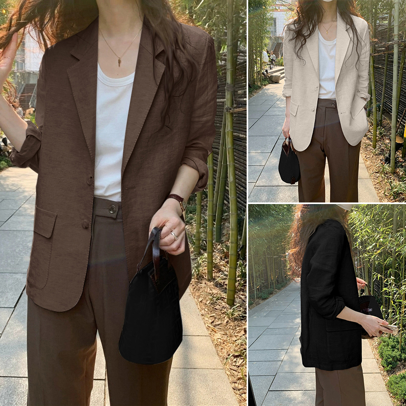 ZANZEA Women Elegant Cotton Jackets Suits Loose Vintage Work Coats Casual Outwear Autumn Laple Neck Long Sleeve Solid OL Blazer