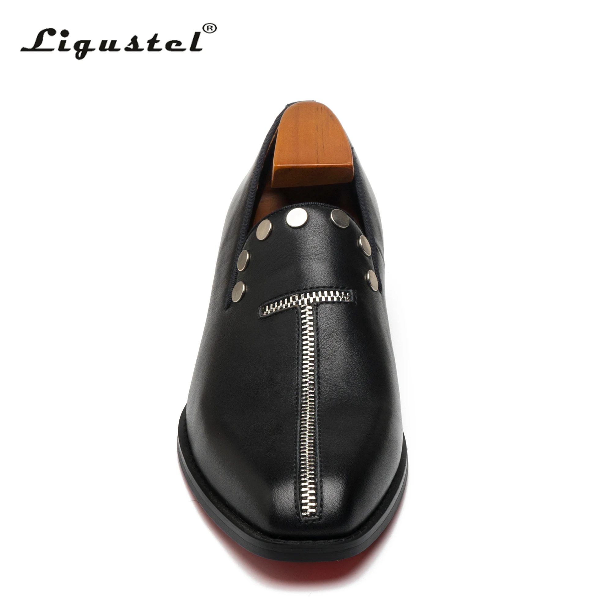 Ligustel Men Original Designer Black Leather Slip-on Shoe for Man Fashion Wedding Party Male Red Bottom Casual Loafers Plus Size