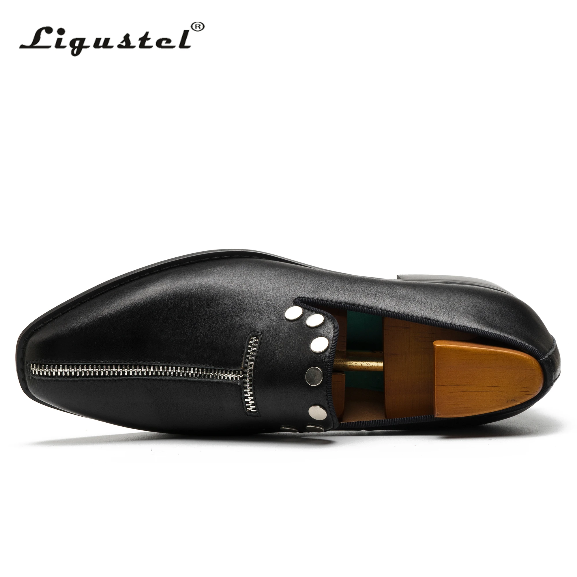 Ligustel Men Original Designer Black Leather Slip-on Shoe for Man Fashion Wedding Party Male Red Bottom Casual Loafers Plus Size