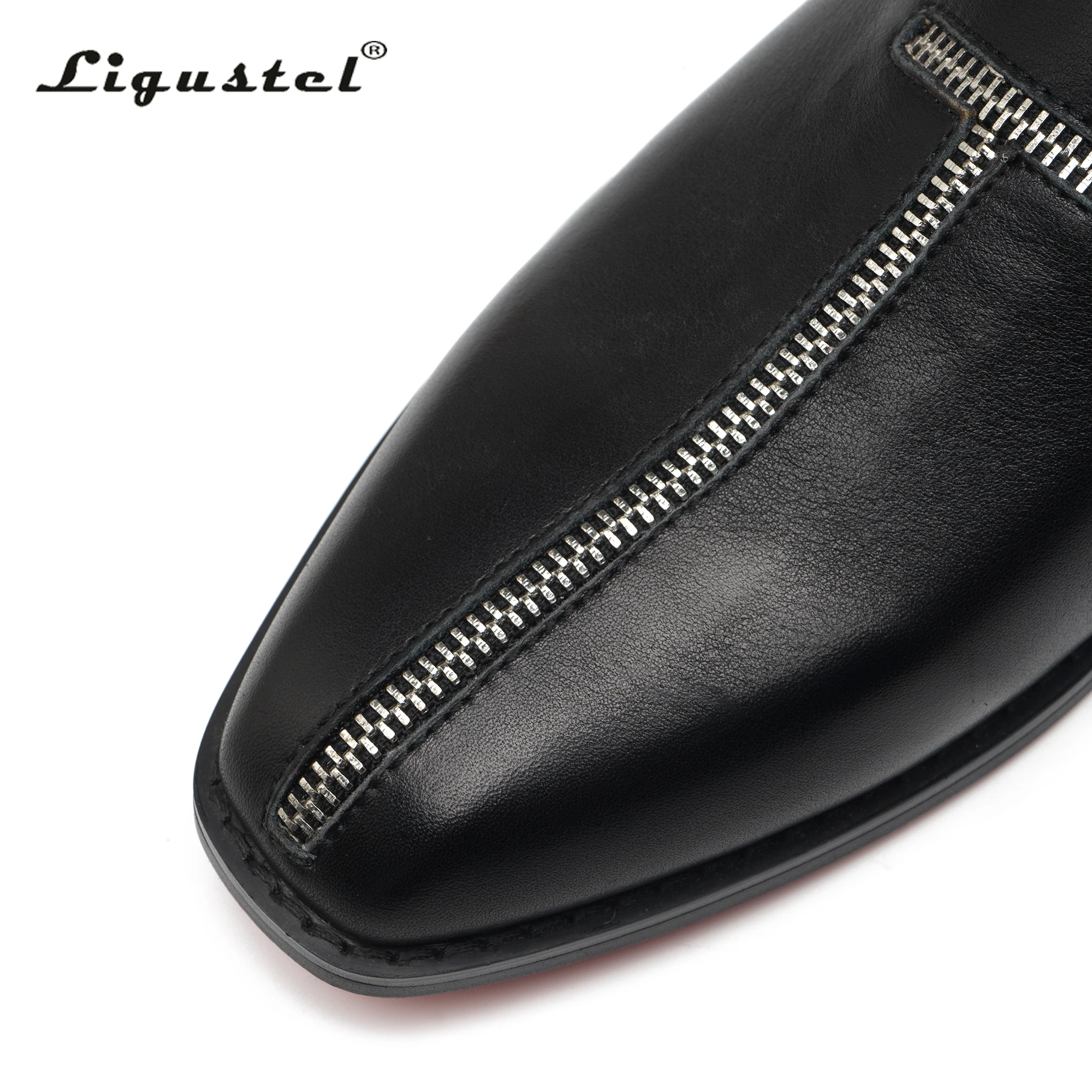 Ligustel Men Original Designer Black Leather Slip-on Shoe for Man Fashion Wedding Party Male Red Bottom Casual Loafers Plus Size