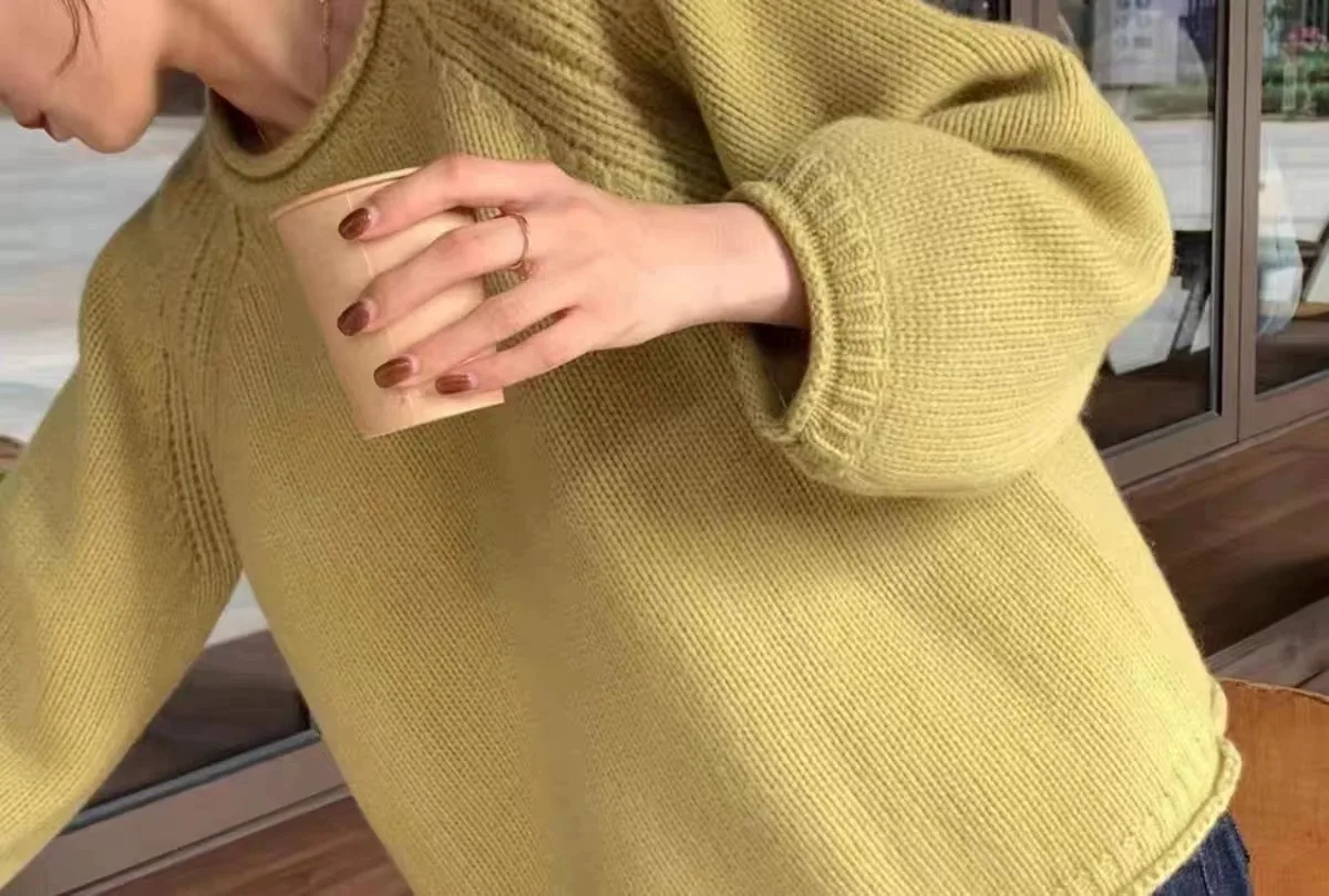 Autumn and winter new pure cashmere sweater for women with thick rolled edge round neck loose knit sweater bottoms