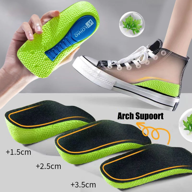 Height Increase Insoles for Shoes Men Women Orthopedic Insoles Sport Arch Support Heel Lift Shoe Pad Taller Memory Foam Template