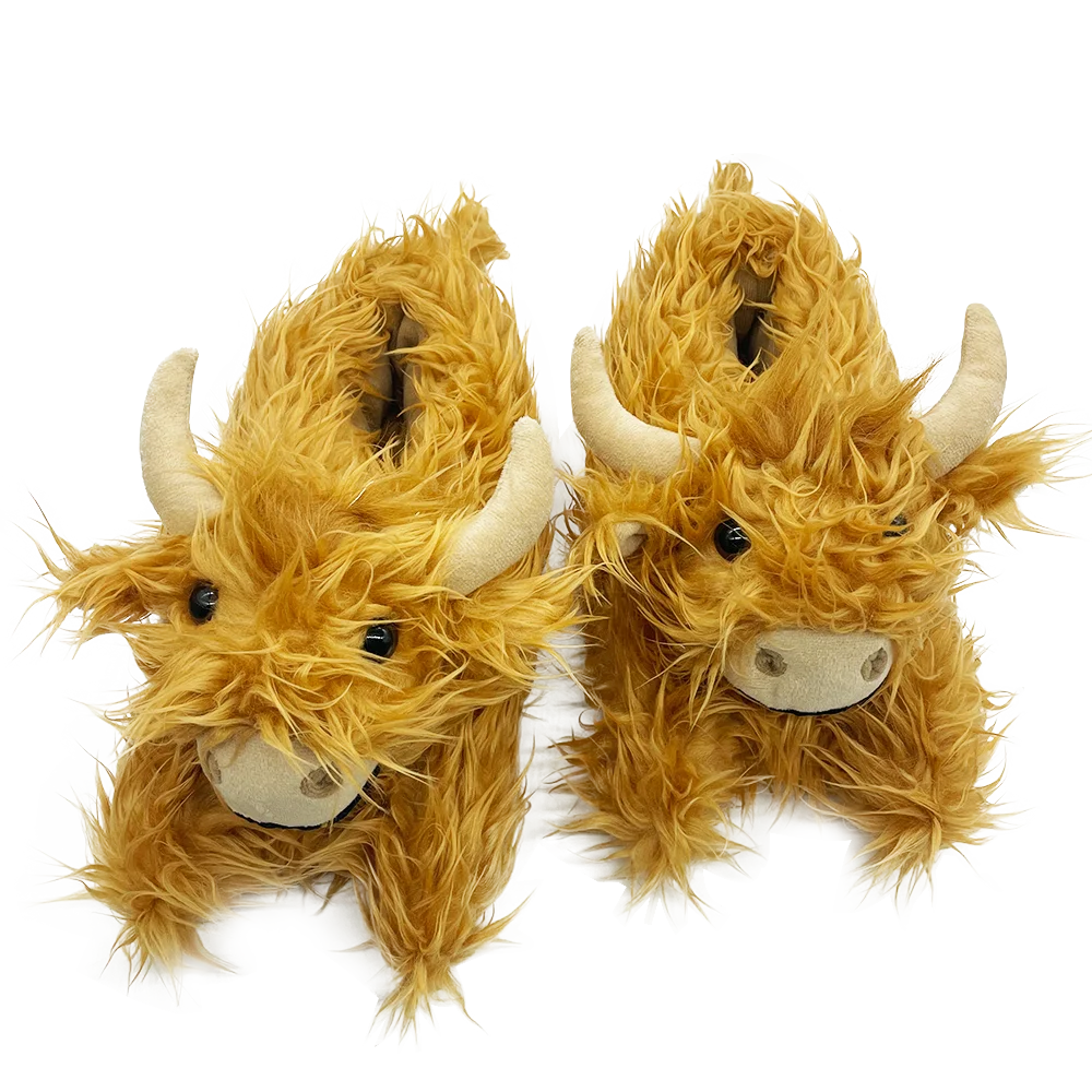Highland Cow Plush Slippers Winter Fashion Colourful Fluffy Cattle Shoes Soft Warm Indoor Cartoon Furry Slides for Women Men