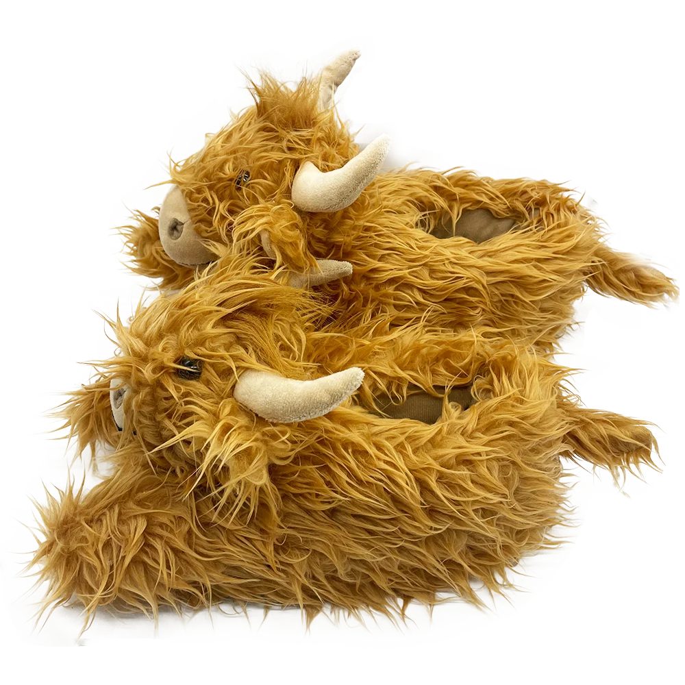 Highland Cow Plush Slippers Winter Fashion Colourful Fluffy Cattle Shoes Soft Warm Indoor Cartoon Furry Slides for Women Men