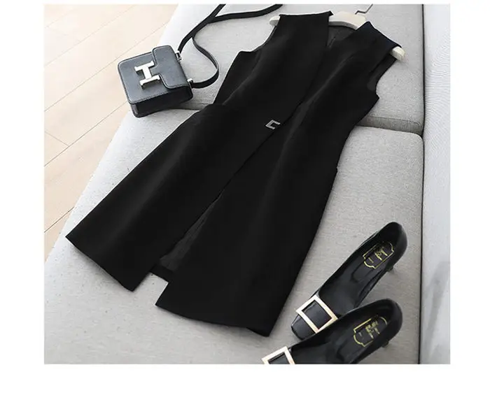 2024 Women's Casual Black Vest Women Clothing Spring Autumn Sleeveless Blazer Jacket Medium And Long Slim Female Waistcoat