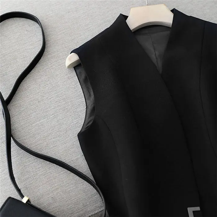 2024 Women's Casual Black Vest Women Clothing Spring Autumn Sleeveless Blazer Jacket Medium And Long Slim Female Waistcoat