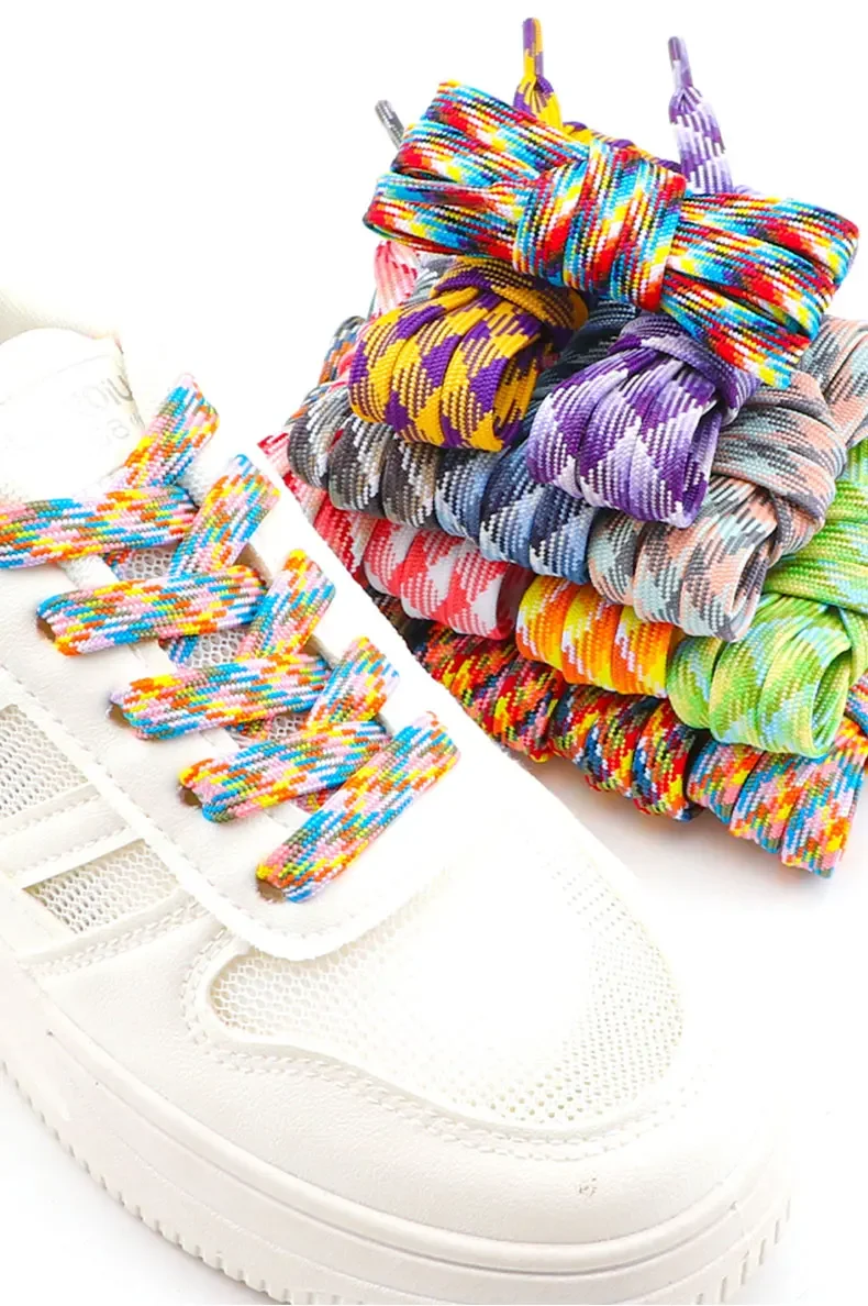 Flat Shoelaces for Sneakers Rainbow Shoelace Colorful Striped Shoe Laces for Woman Man Width 1CM Length 100/120/140/160CM 1 Pair