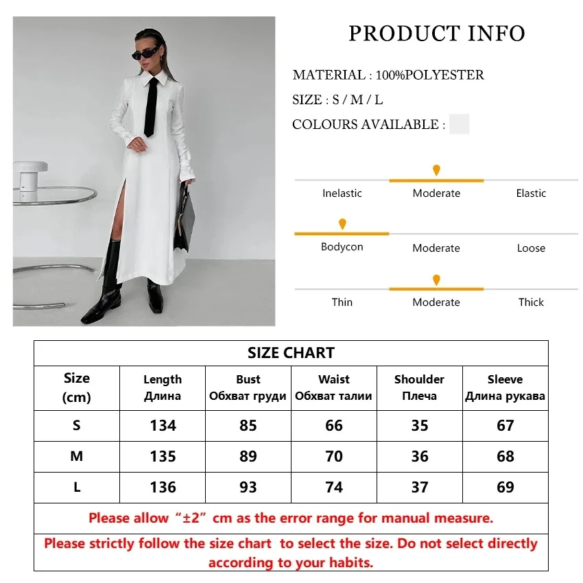 Clacive Fashion Slim White Office Dress Casual Lapel Long Sleeve Ankle Length Dress Elegant Classic Slit Dresses For Women 2024