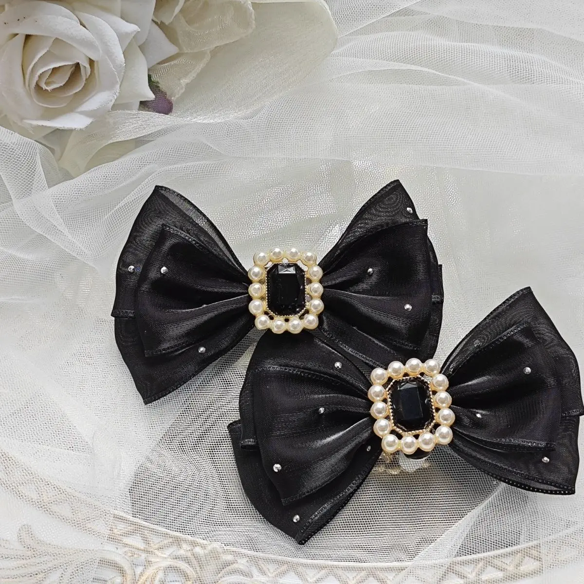 Lolita Shoeclips Accessories Slippers Shoe Clip Bow New in Y2k Shoes Accessories for Woman White Black Shoe Decoration Supplies