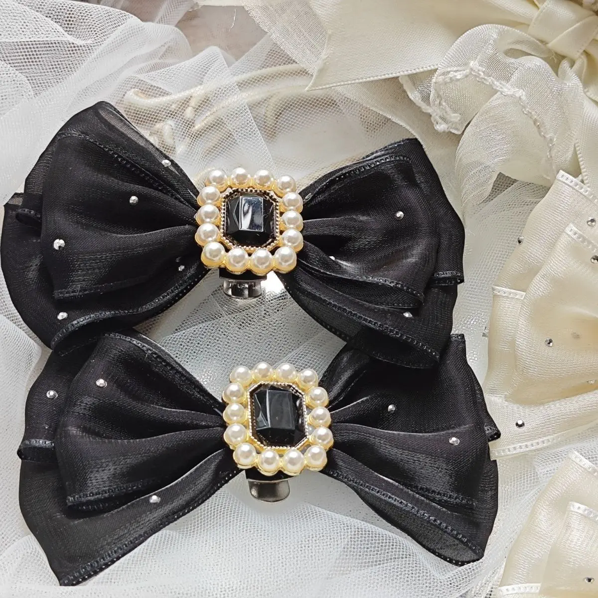 Lolita Shoeclips Accessories Slippers Shoe Clip Bow New in Y2k Shoes Accessories for Woman White Black Shoe Decoration Supplies