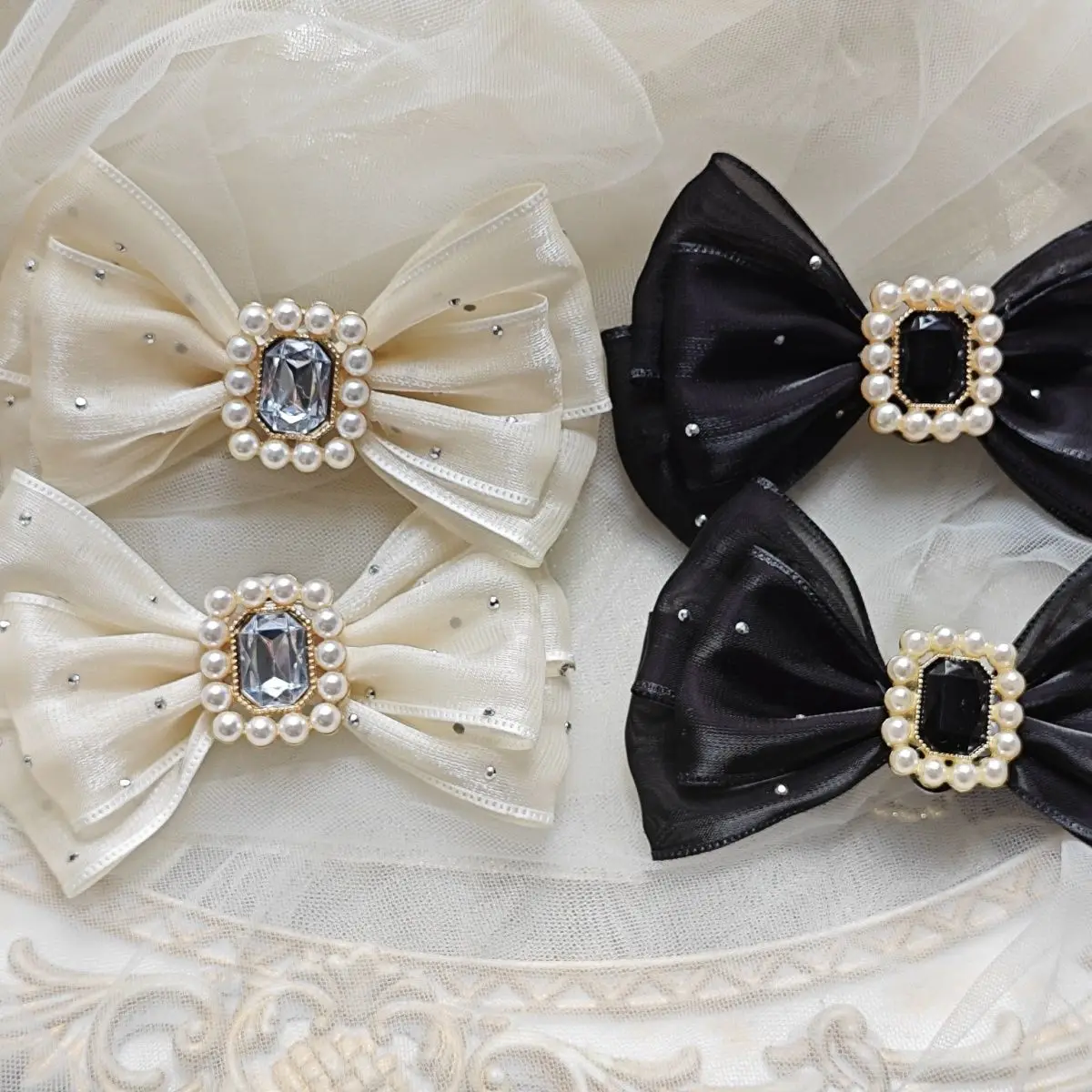 Lolita Shoeclips Accessories Slippers Shoe Clip Bow New in Y2k Shoes Accessories for Woman White Black Shoe Decoration Supplies