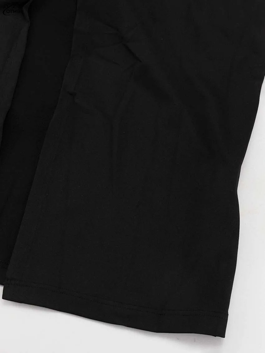 Oymimi Elegant Black O-Neck Dresses For Women Fashion New Slim Long Sleeve Solid Dresses Casual Slit Ankle-Length Skirts Sets