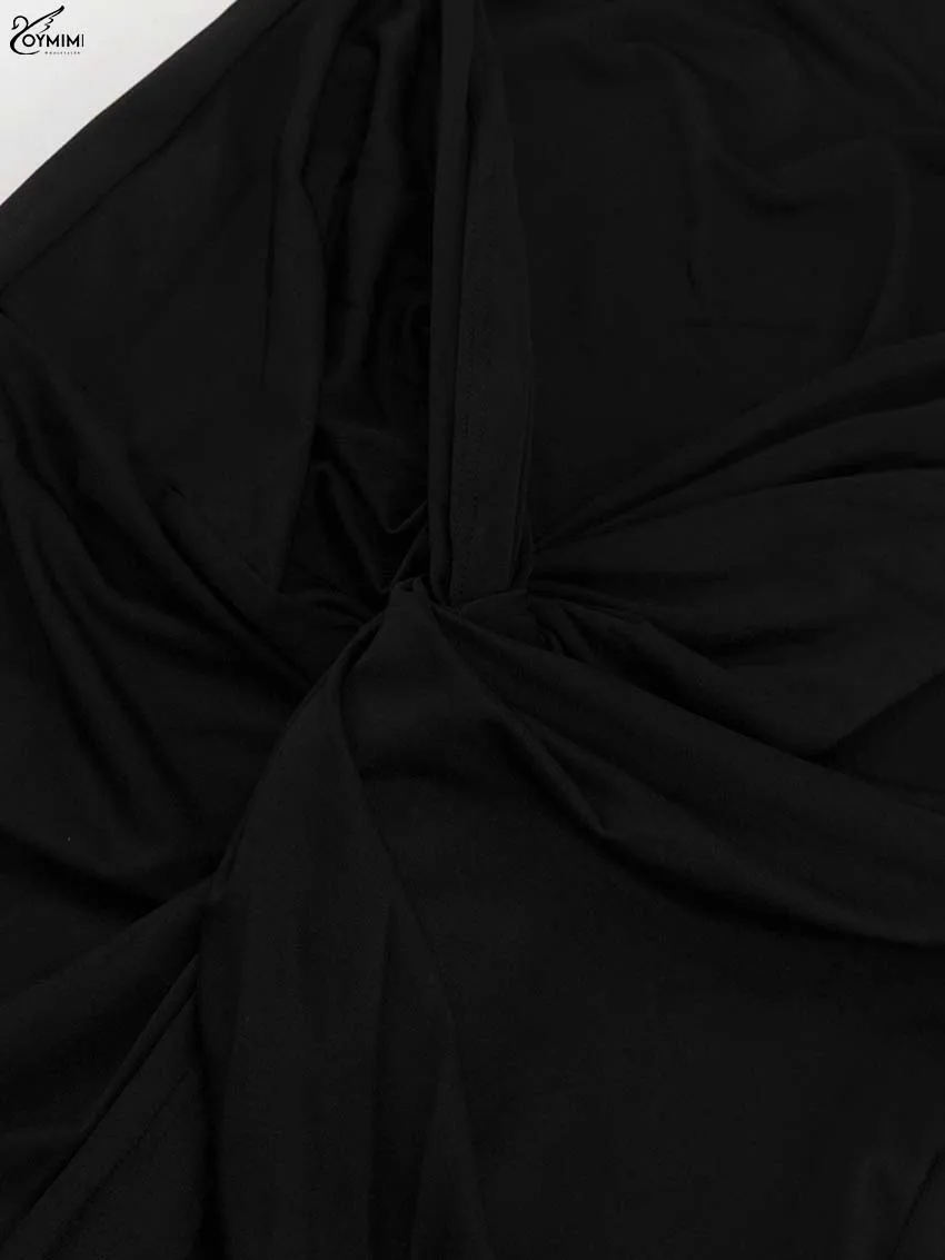 Oymimi Elegant Black O-Neck Dresses For Women Fashion New Slim Long Sleeve Solid Dresses Casual Slit Ankle-Length Skirts Sets