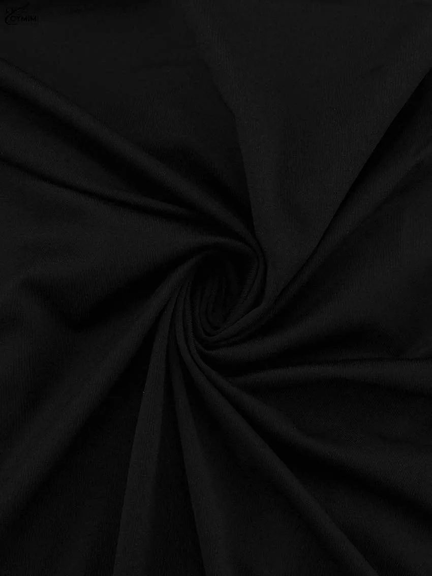 Oymimi Elegant Black O-Neck Dresses For Women Fashion New Slim Long Sleeve Solid Dresses Casual Slit Ankle-Length Skirts Sets
