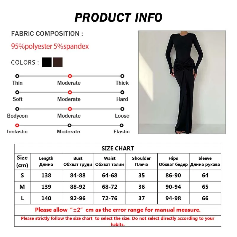 Oymimi Elegant Black O-Neck Dresses For Women Fashion New Slim Long Sleeve Solid Dresses Casual Slit Ankle-Length Skirts Sets