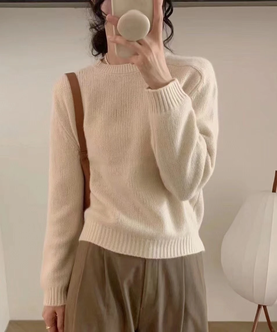 High-grade ~ autumn cashmere sweater women's crewneck sweater loose pullover wool knit bottom sweater lazy wind top