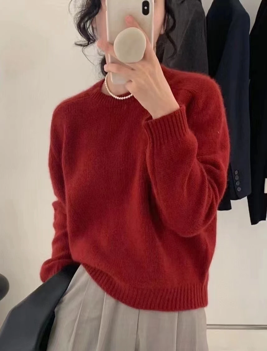 High-grade ~ autumn cashmere sweater women's crewneck sweater loose pullover wool knit bottom sweater lazy wind top