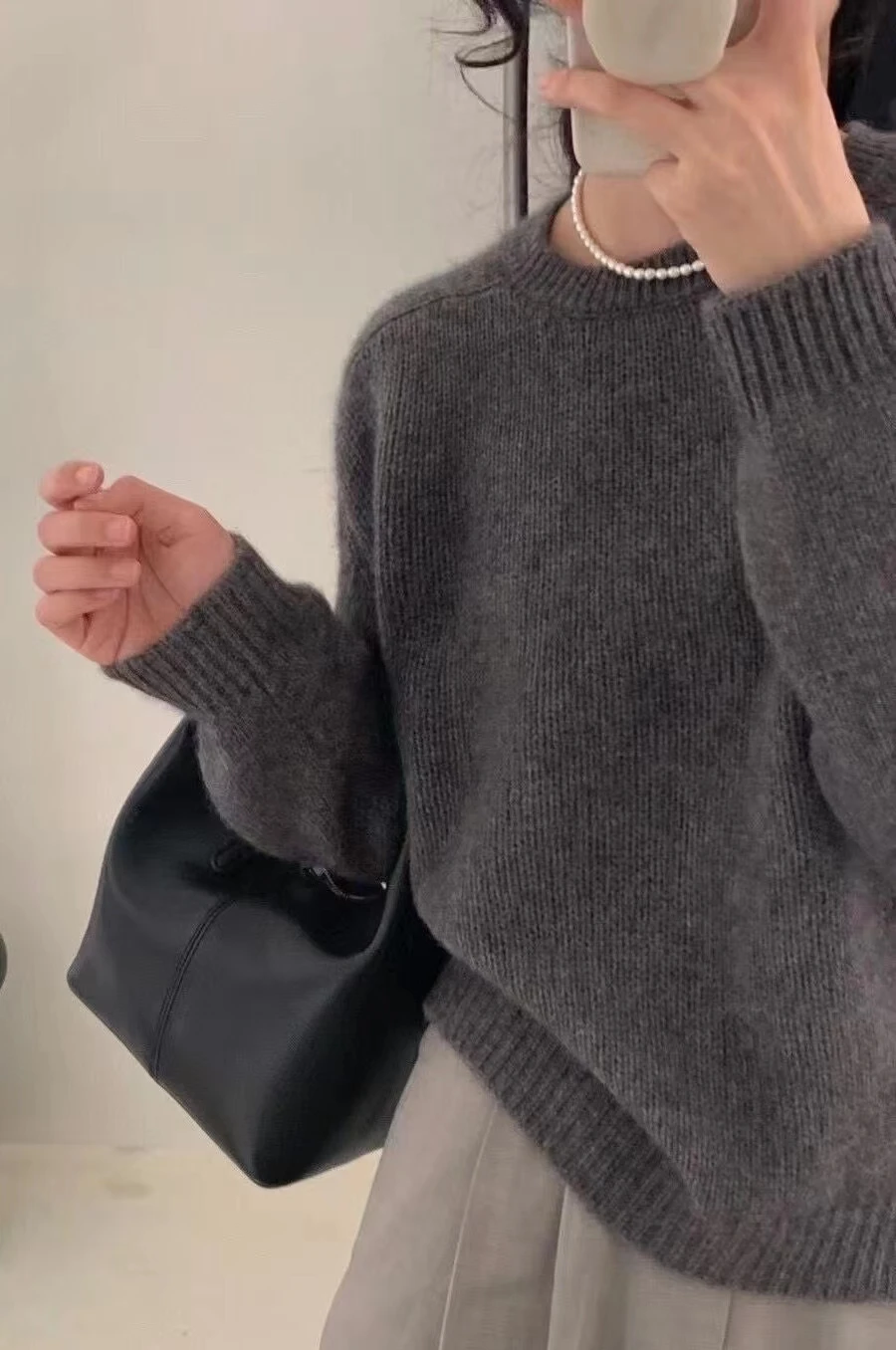 High-grade ~ autumn cashmere sweater women's crewneck sweater loose pullover wool knit bottom sweater lazy wind top