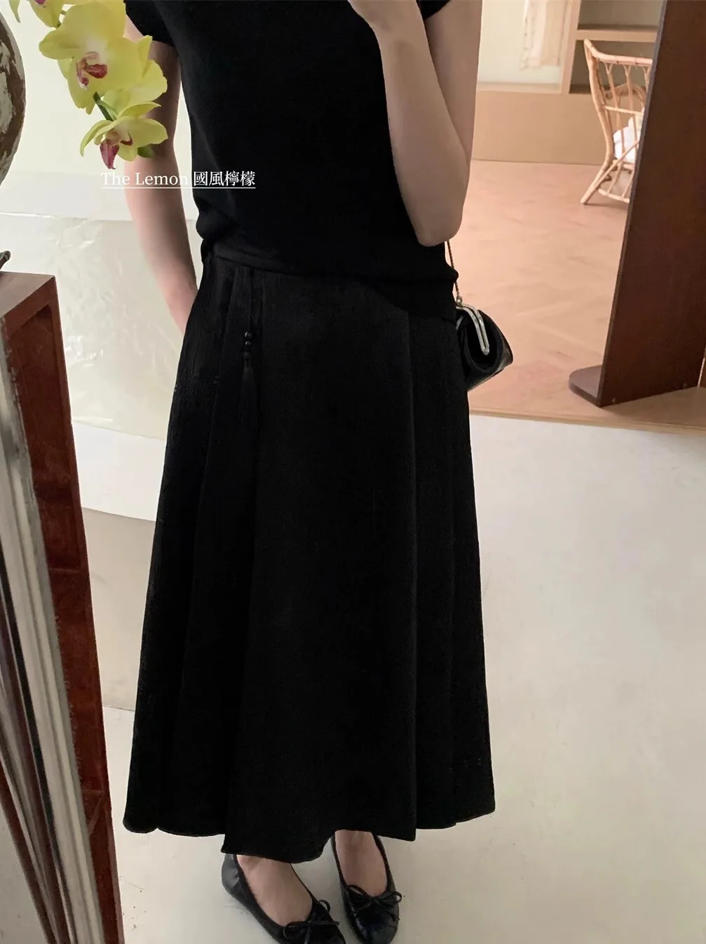 New Chinese style retro Chinese style horse skirt female summer skirt A-line silk skirt thin knit long skirt