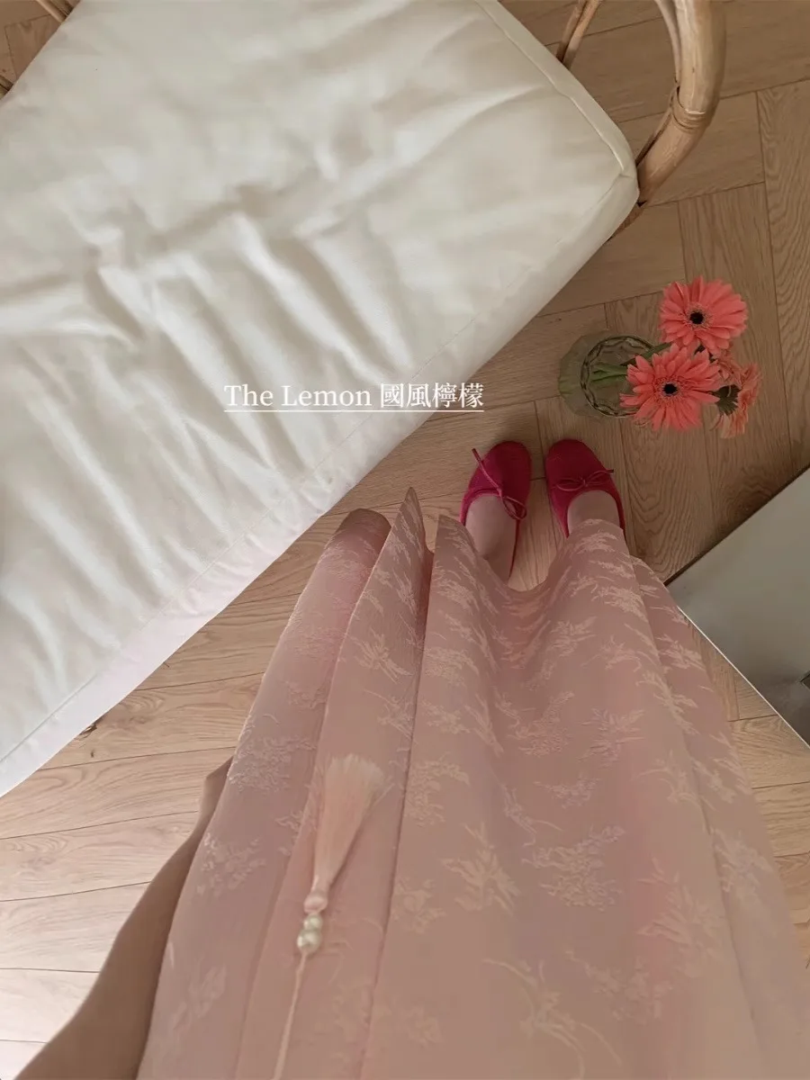 New Chinese style retro Chinese style horse skirt female summer skirt A-line silk skirt thin knit long skirt