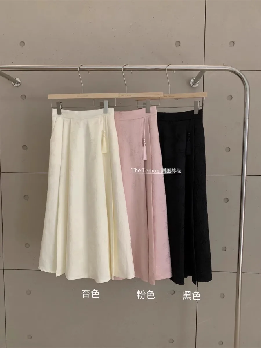 New Chinese style retro Chinese style horse skirt female summer skirt A-line silk skirt thin knit long skirt