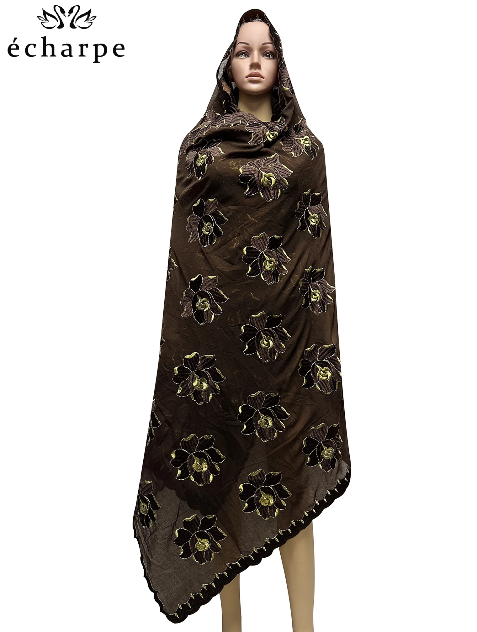 2022 New African Islamic Women Scarf Fashion Pashmina Turban Pray 100% Cotton Embroidered Shawl Wrap Muslim Party Hijab for Lady