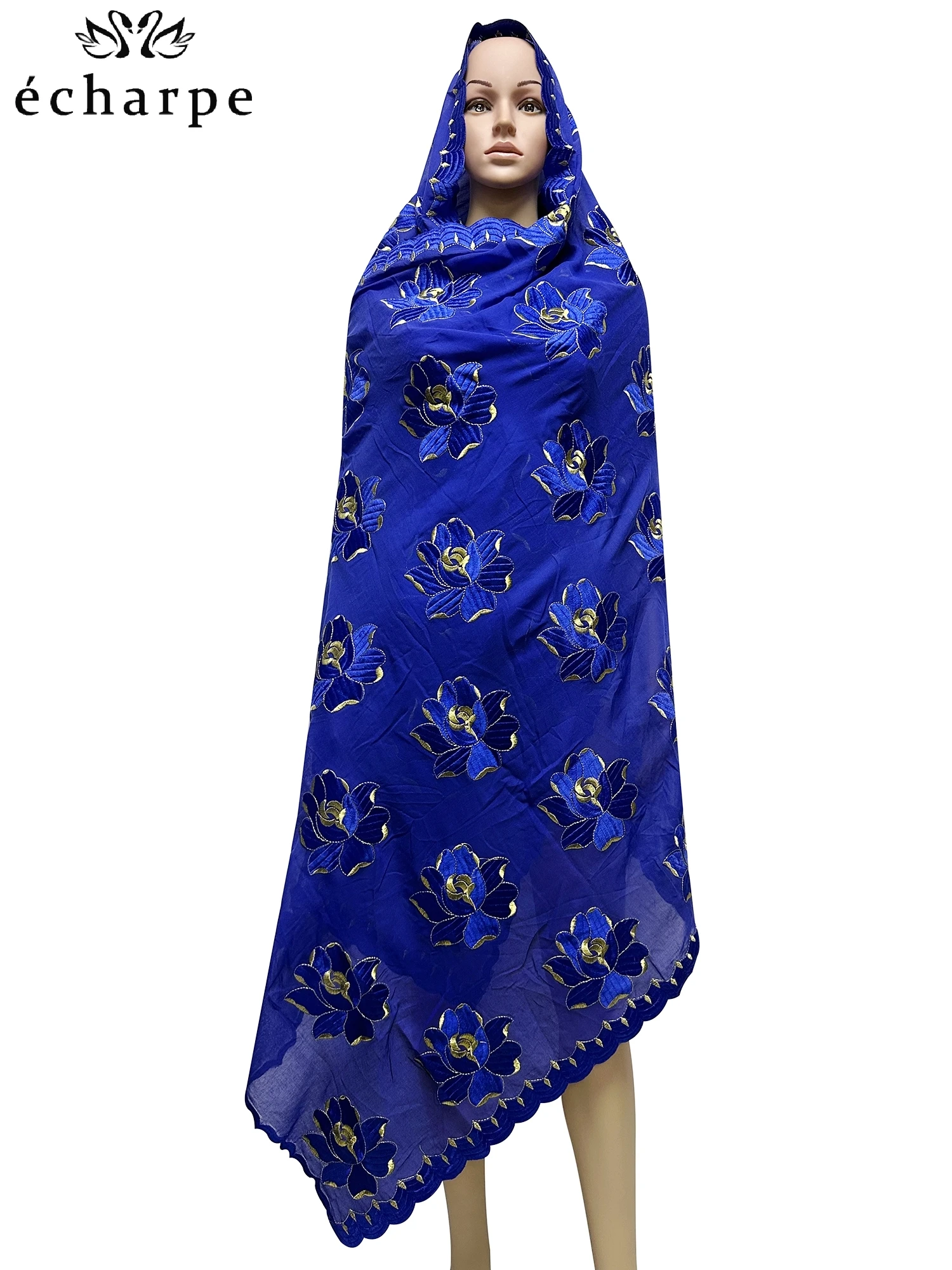 2022 New African Islamic Women Scarf Fashion Pashmina Turban Pray 100% Cotton Embroidered Shawl Wrap Muslim Party Hijab for Lady