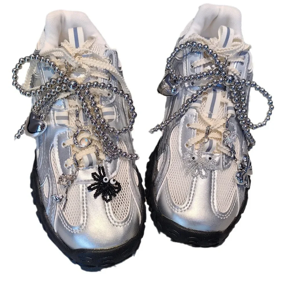 Fashion Silver Pearl Bow Pendant Gemstone Shoe Flower Buckle Girl Heart Premium Ballet Shoes Charms Decoration Accessories 1PCS