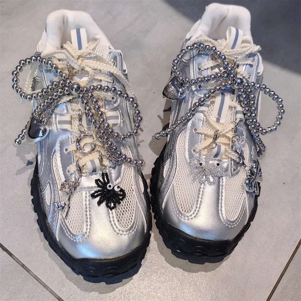 Fashion Silver Pearl Bow Pendant Gemstone Shoe Flower Buckle Girl Heart Premium Ballet Shoes Charms Decoration Accessories 1PCS