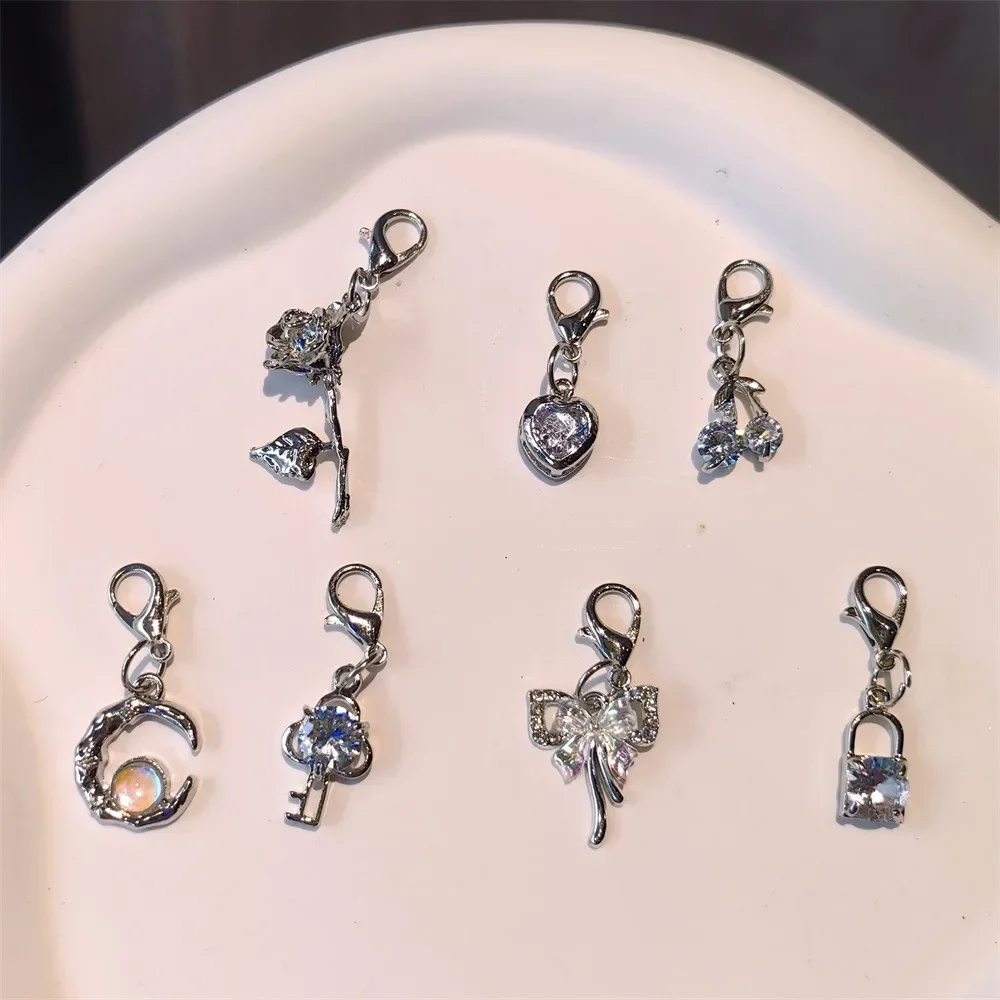 Fashion Silver Pearl Bow Pendant Gemstone Shoe Flower Buckle Girl Heart Premium Ballet Shoes Charms Decoration Accessories 1PCS