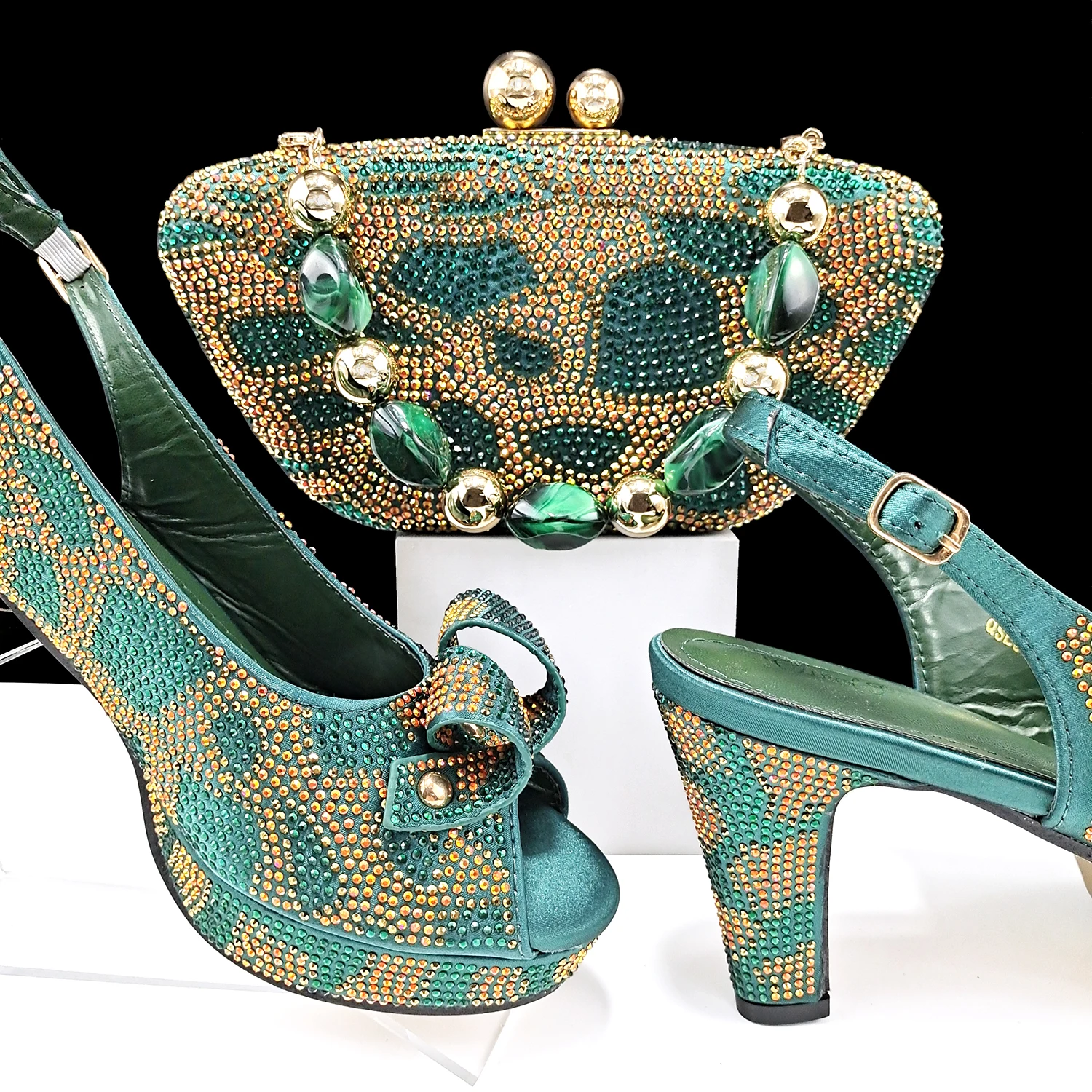 Fashion Design African Style Banquet Shoes And Bag Sexy High Heels And Full Diamond Dual Purpose Mini Bag Ladies Shoes