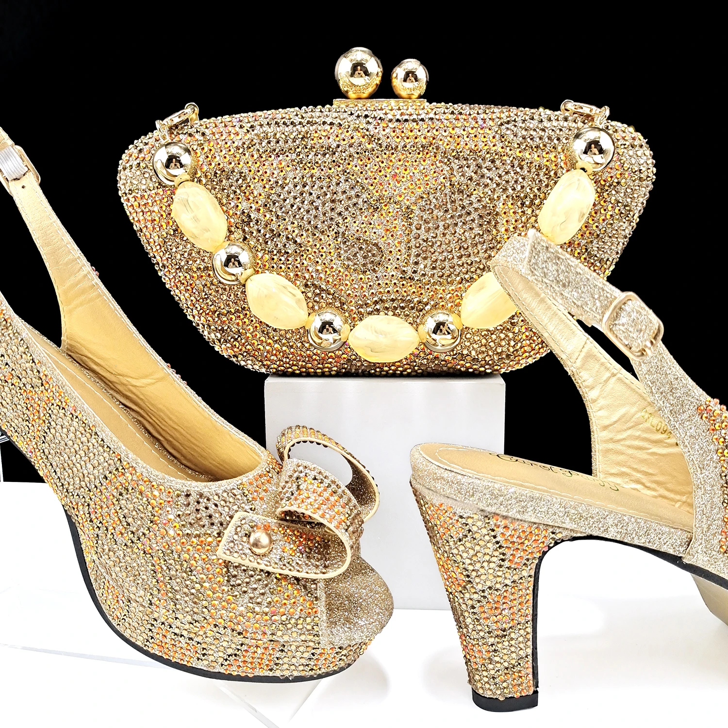 Fashion Design African Style Banquet Shoes And Bag Sexy High Heels And Full Diamond Dual Purpose Mini Bag Ladies Shoes