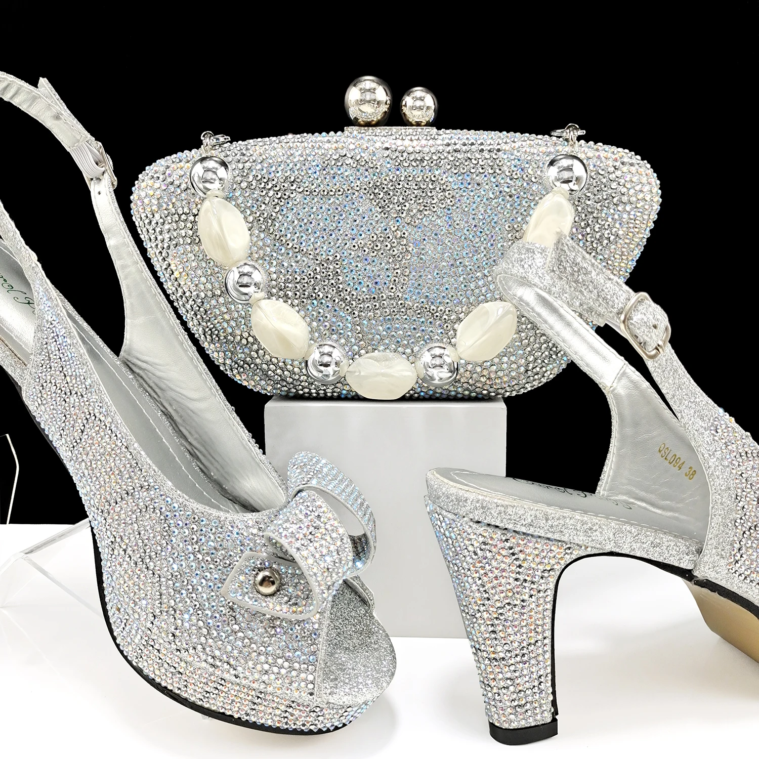 Fashion Design African Style Banquet Shoes And Bag Sexy High Heels And Full Diamond Dual Purpose Mini Bag Ladies Shoes