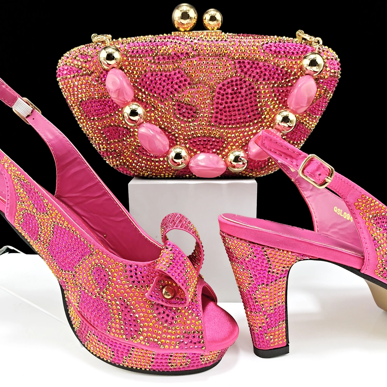 Fashion Design African Style Banquet Shoes And Bag Sexy High Heels And Full Diamond Dual Purpose Mini Bag Ladies Shoes