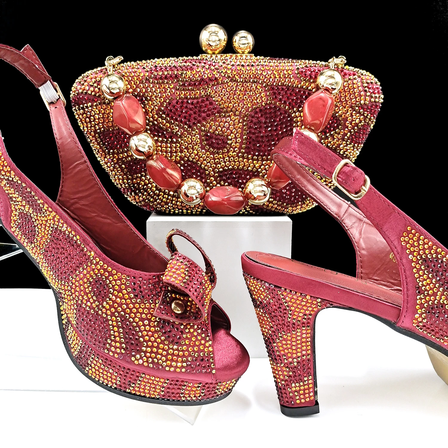 Fashion Design African Style Banquet Shoes And Bag Sexy High Heels And Full Diamond Dual Purpose Mini Bag Ladies Shoes